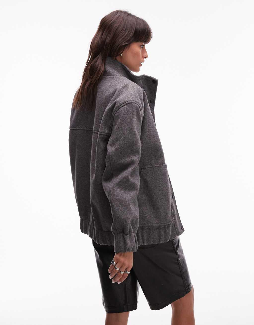 Topshop wool look bomber jacket in charcoal Product Image