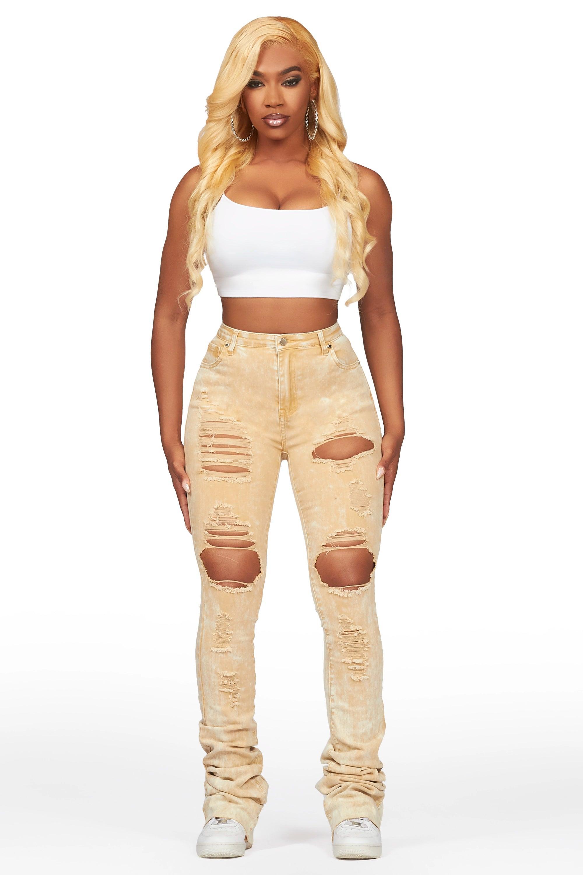 Lovin' Tan Distressed Super Stacked Jean Female Product Image