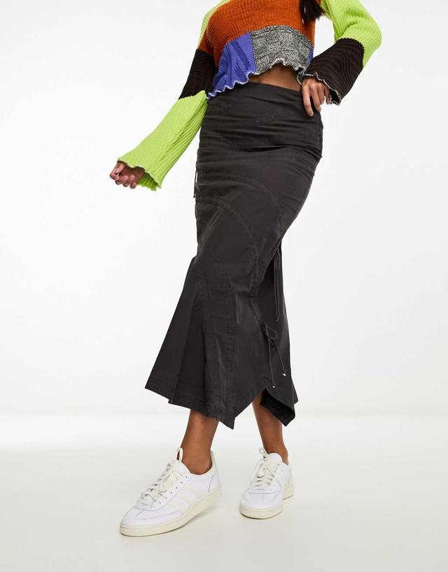 Reclaimed Vintage parachute cargo maxi skirt in charcoal Product Image