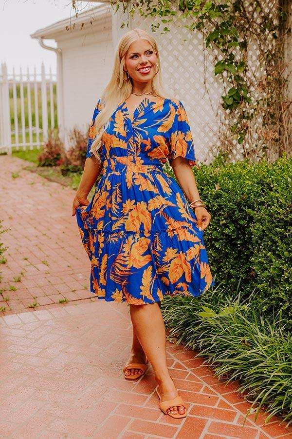 Cruise Trip Ready Floral Mini Dress in Royal Blue Curves Product Image