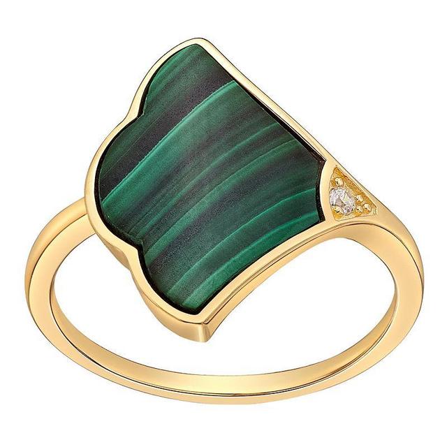 Gemminded 14k Gold Over Silver Malachite Fan Ring with Cubic Zirconia Accent, Womens 14k Gold Plated Product Image