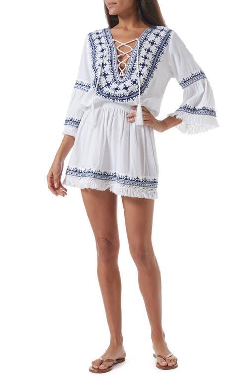 Melissa Odabash Martina Embroidered Lace-Up Linen & Cotton Cover-Up Dress Product Image