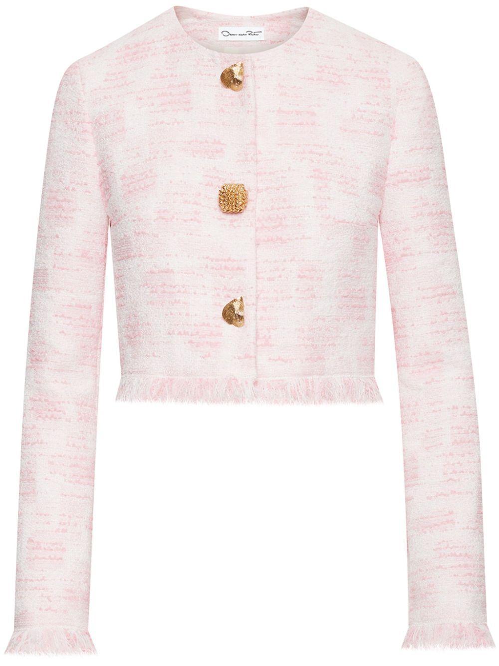 OSCAR DE LA RENTA Jewel-buttoned Tweed Jacket In Light Pink Product Image