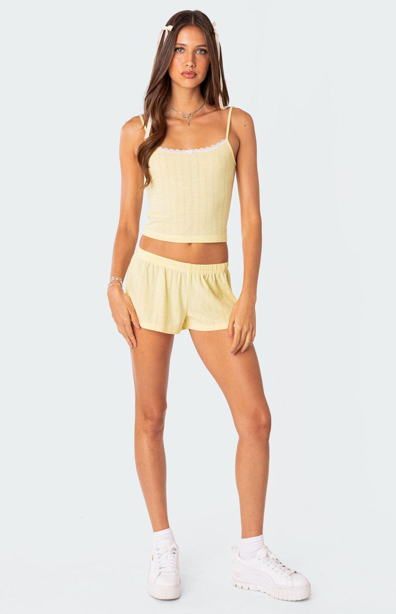 Edikted Womens Irene Pointelle Tank Top - Yellowedium Product Image