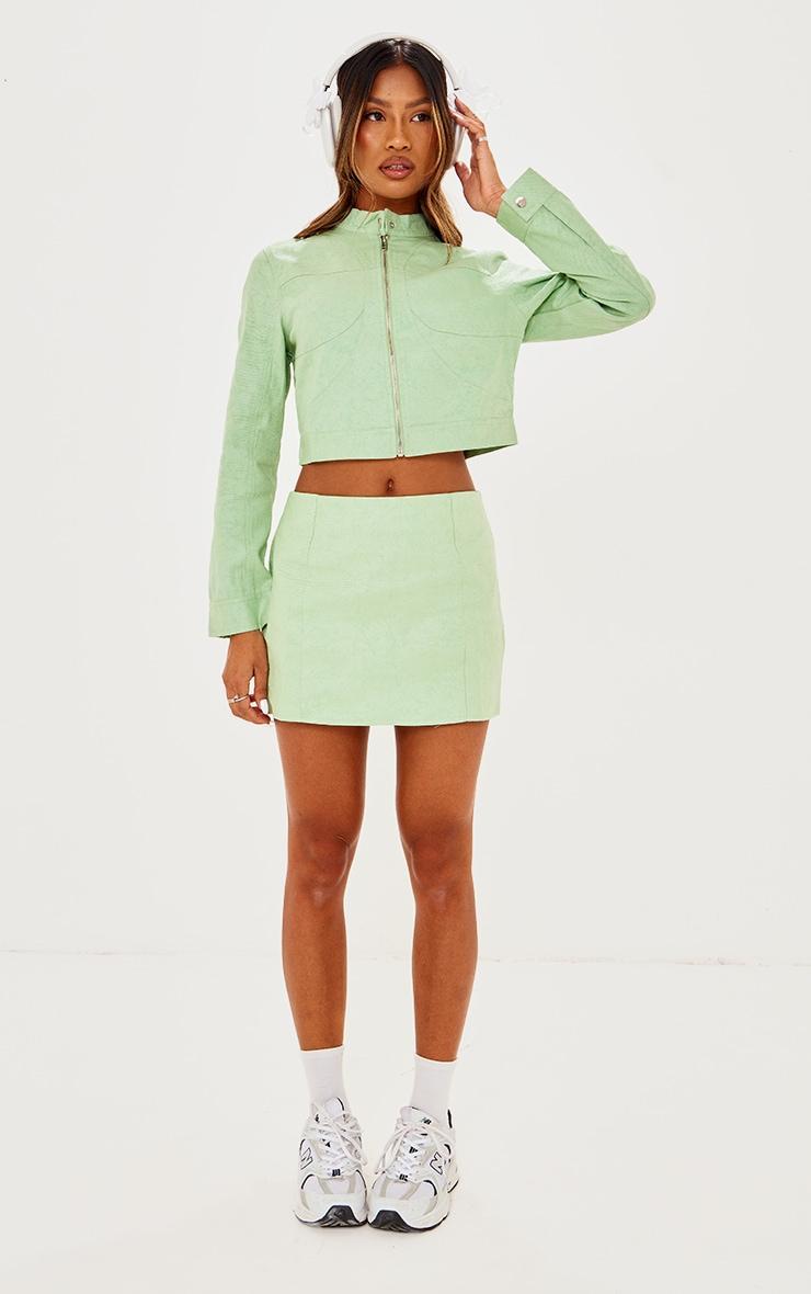 Green Waxed Denim Seam Detail Mini Skirt product image