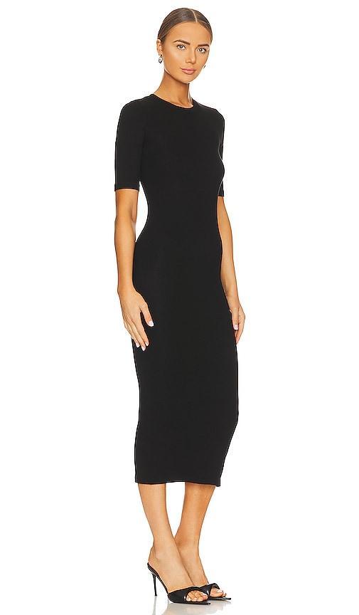 Enza Costa Silk Rib Half Sleeve Crew Midi Dress Black. (also in M, S). Product Image