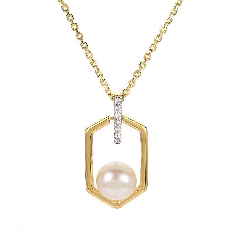 PearLustre by Imperial 14k Gold Over Silver Freshwater Cultured Pearl & Lab-Created White Sapphire Geometric Pendant Necklace, Womens Product Image