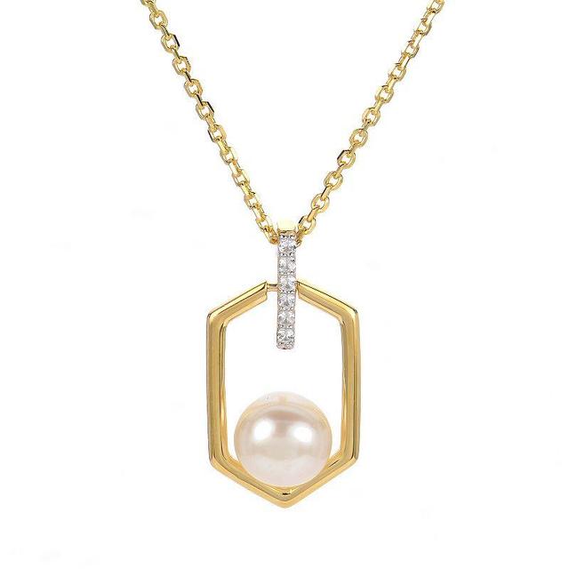 PearLustre by Imperial 14k Gold Over Silver Freshwater Cultured Pearl & Lab-Created White Sapphire Geometric Pendant Necklace, Womens 14k Gold Plated Product Image