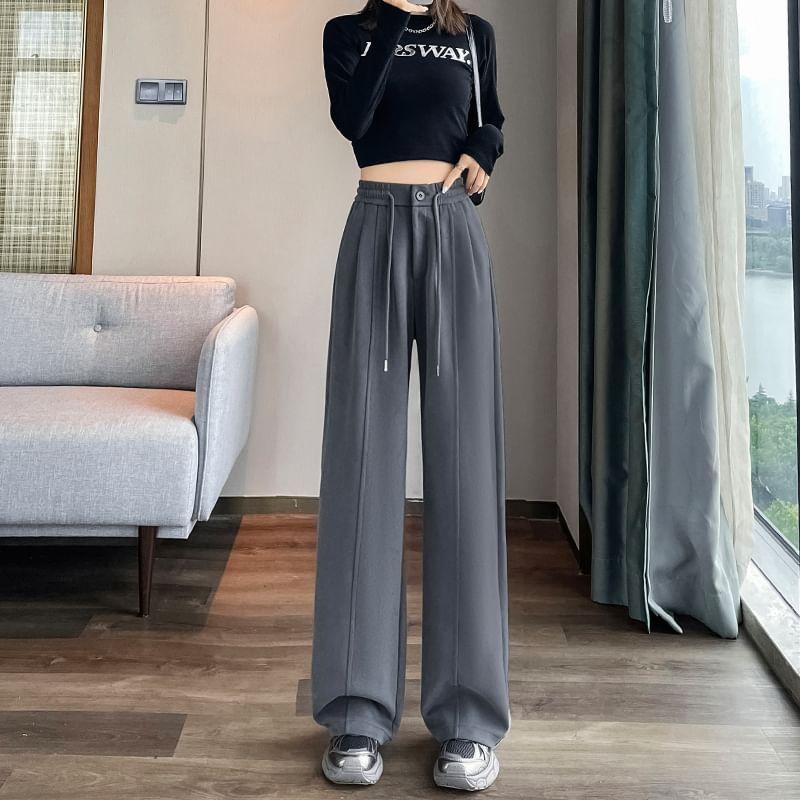 Drawstring Waist Plain Wide Leg Pants Product Image