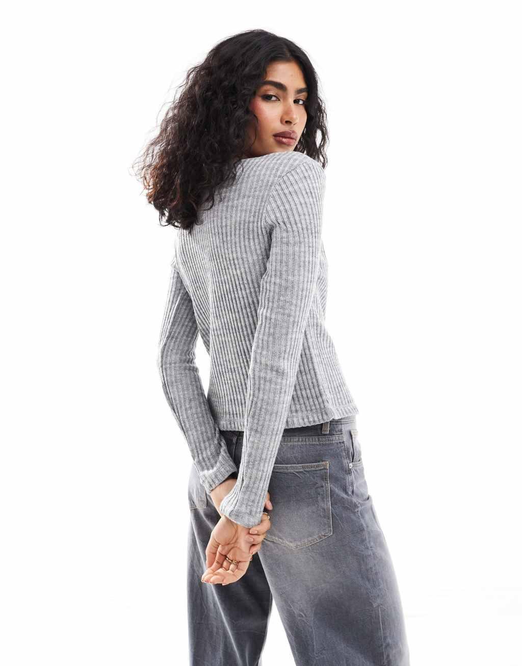 ASOS DESIGN knit look cardigan in gray heather Product Image