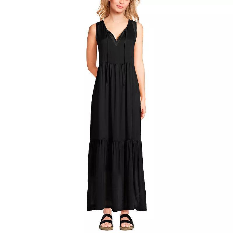 Womens Lands End Sheer Tiered Maxi Swim Cover-Up Dress Product Image