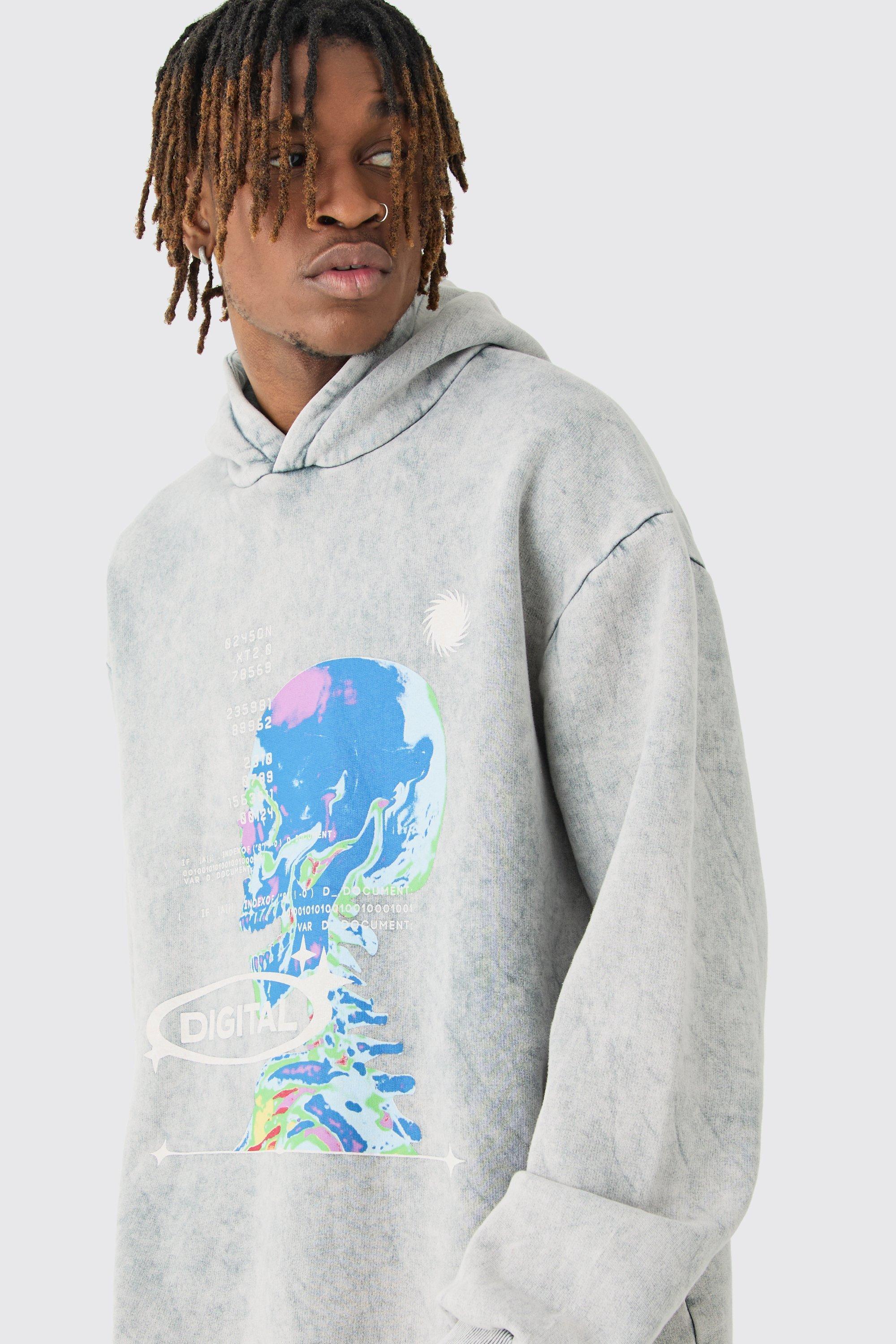 Tall Oversized Washed Graphic Hoodie | boohooMAN USA Product Image