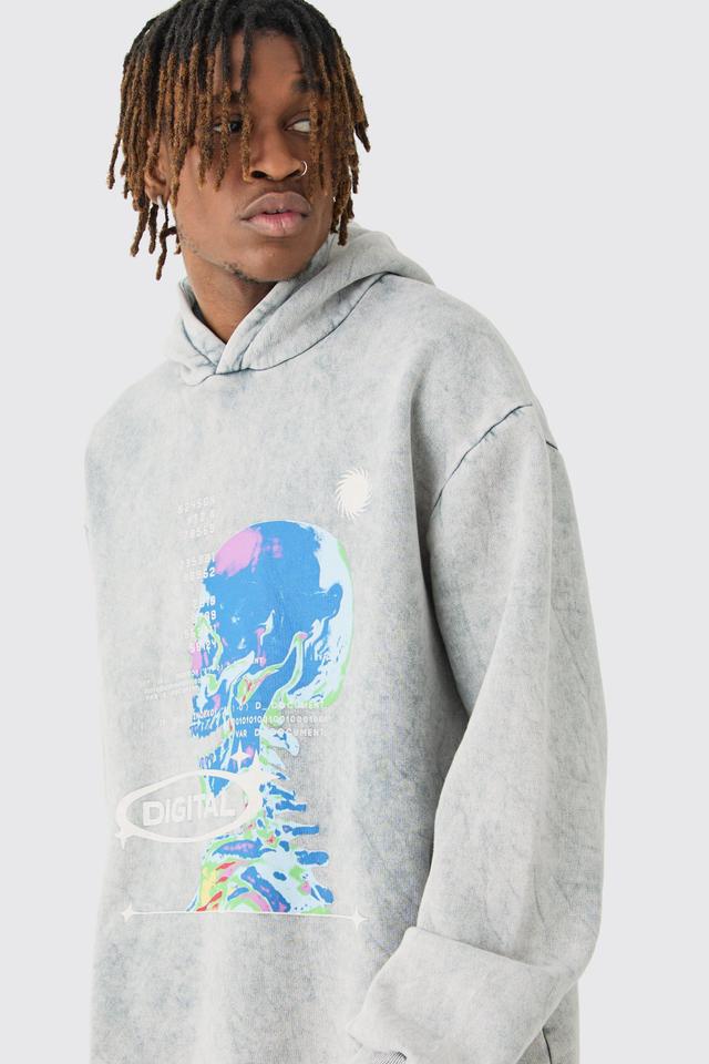 Tall Oversized Washed Graphic Hoodie | boohooMAN USA Product Image