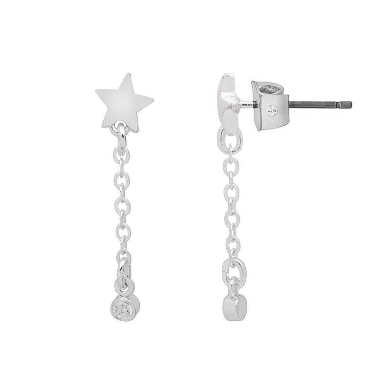 LC Lauren Conrad Silver Tone Star Drop Earrings, Womens, Clear Product Image