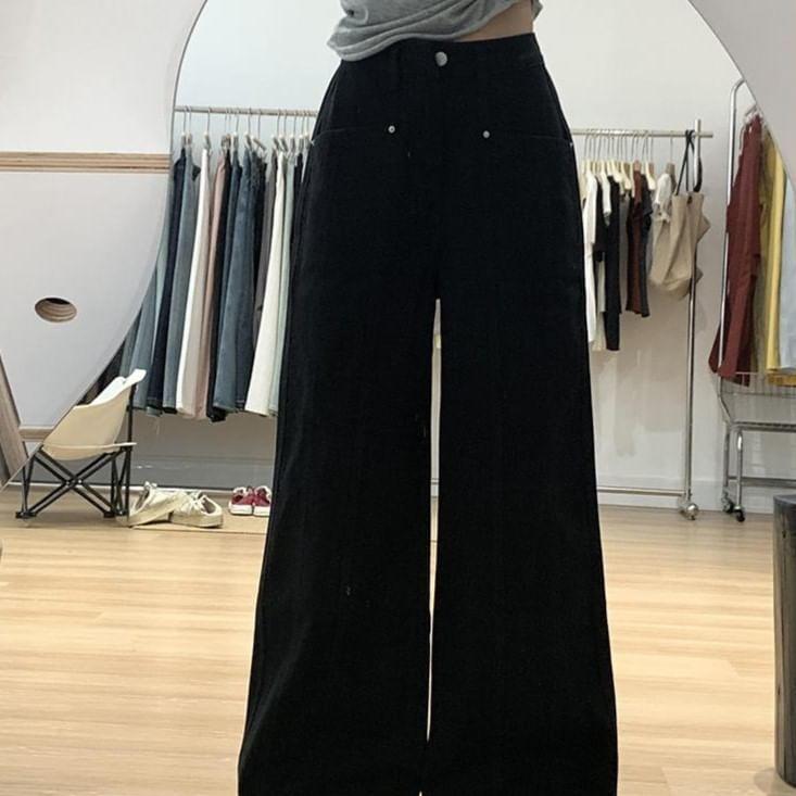 High Waist Plain Wide Leg Jeans Product Image