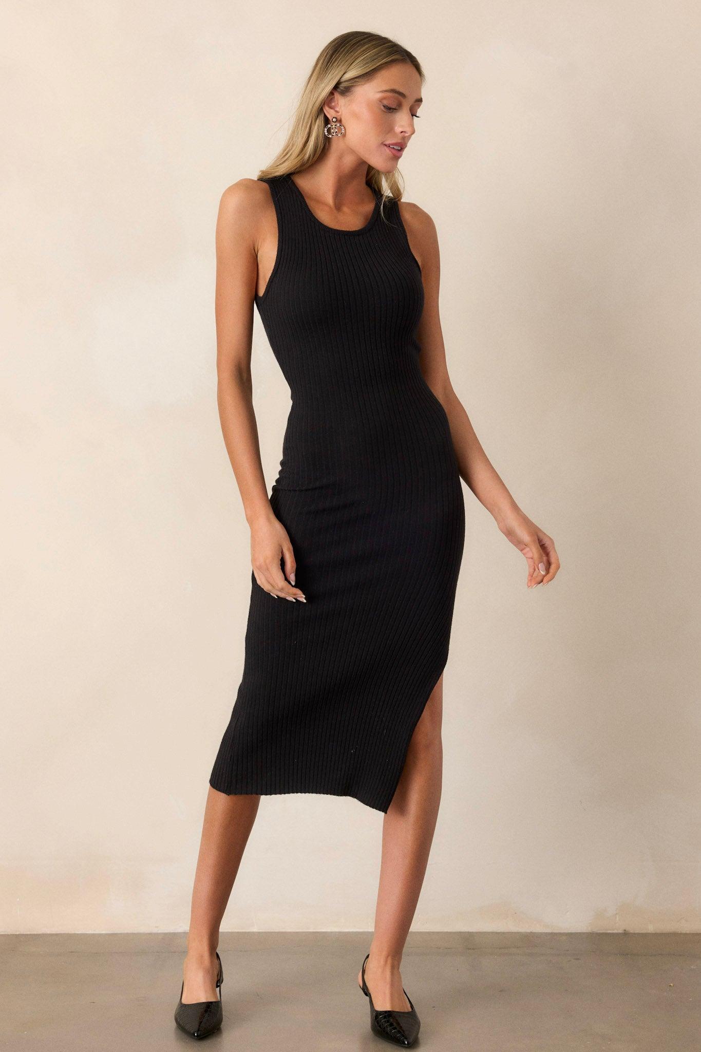 Moonlit Meadow Black Bodycon Midi Dress Product Image