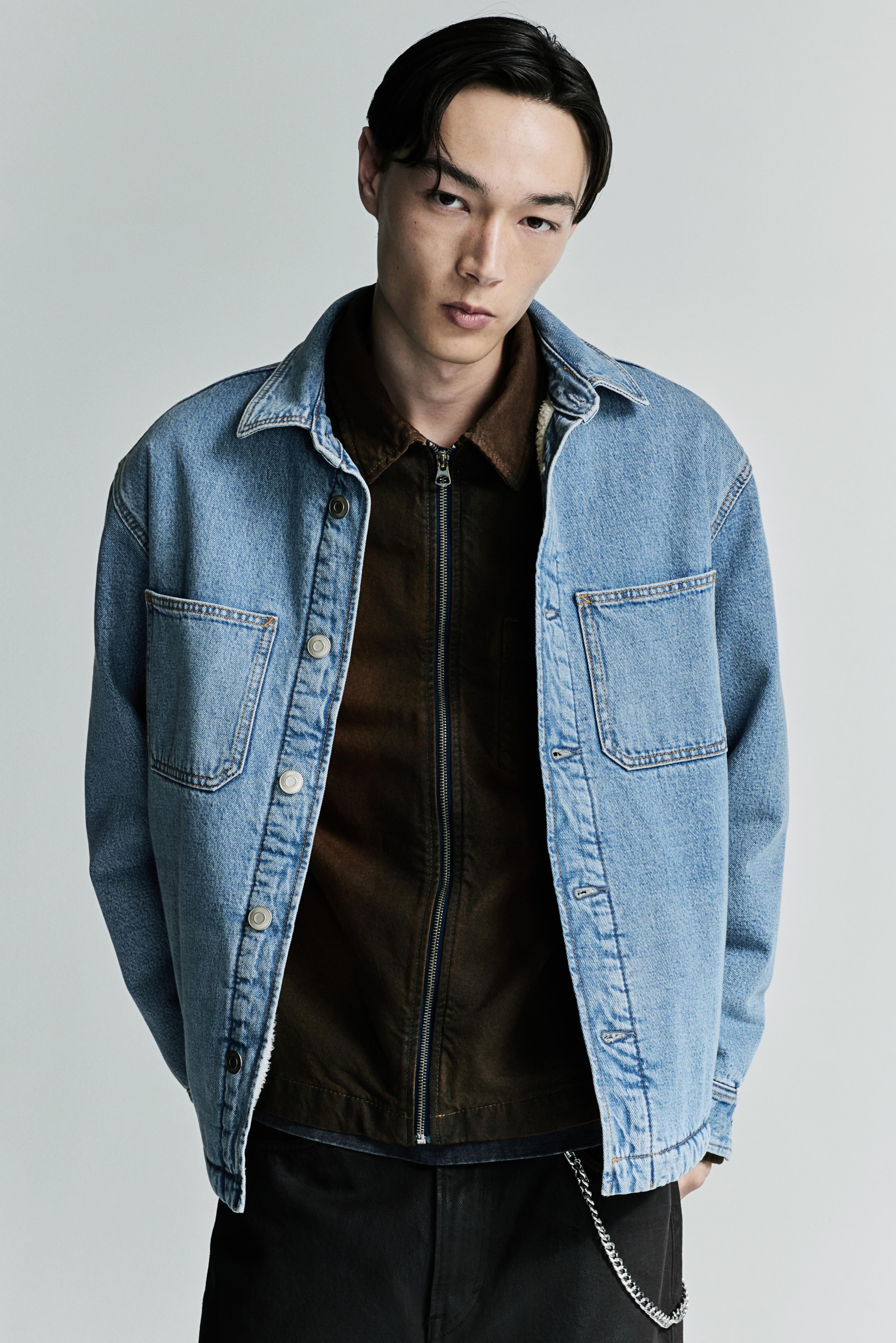 Regular Fit Teddy-Fleece-Lined Denim Overshirt Product Image