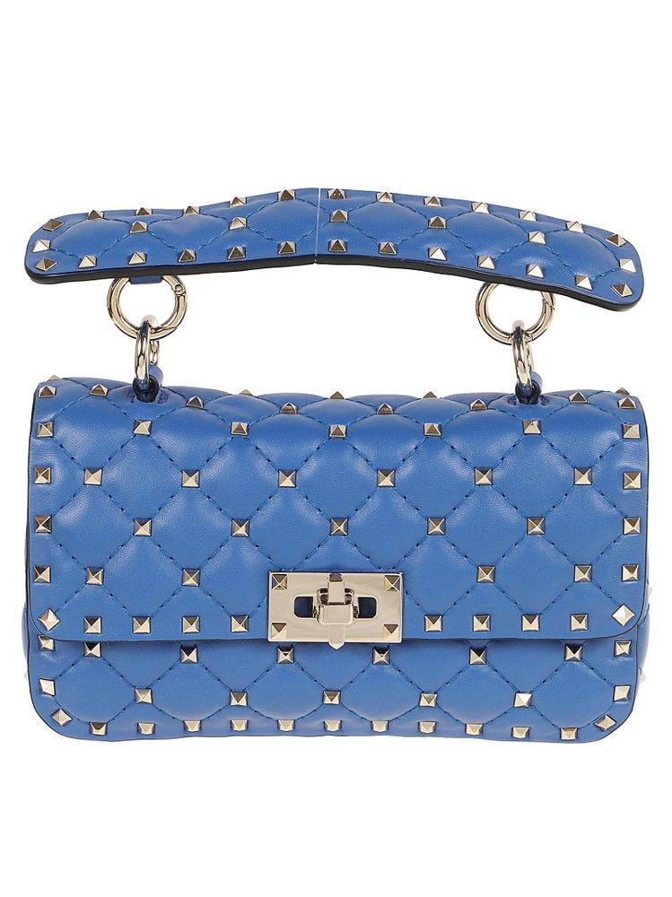 Rockstud Spike Foldover Top Shoulder Bag In Blue Product Image