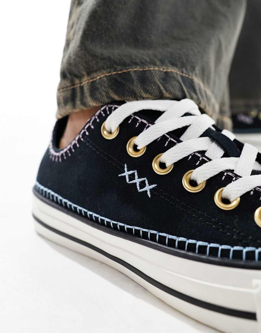 Converse Chuck Taylor All Star Ox sneakers with crafted stitching in black and white Product Image