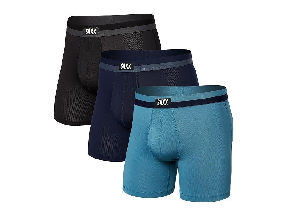 SAXX UNDERWEAR Sport Mesh Boxer Brief Fly 3-Pack (Hydro/Maritime/Black) Men's Underwear Product Image