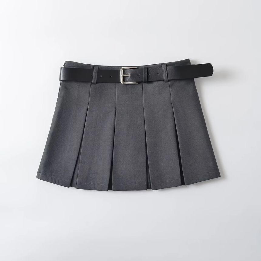 Low Waist Plain Mini Pleated Skirt Product Image