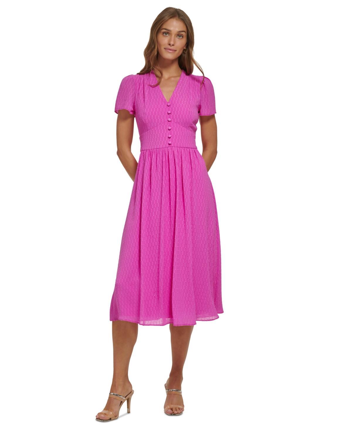 Dkny Womens Short-Sleeve V-Neck Midi Dress Product Image