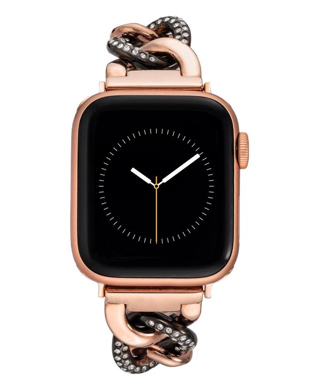 Anne Klein Womens Black and Alloy Chain with Crystals Bracelet Compatible with 42/44/45/Ultra/Ultra 2 Apple Watch - Black, Rose Gold-T Product Image