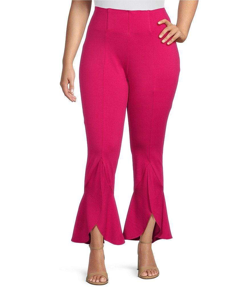 Slim Factor by Investments Plus Size Ponte Front Slit Ruffle Kick Flare Pants Product Image