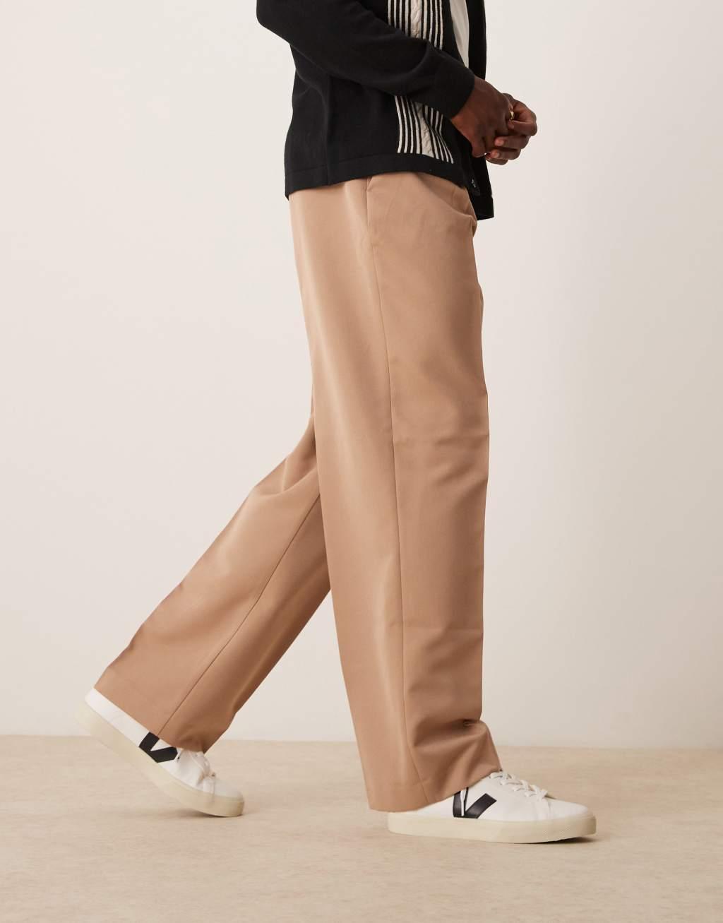 ASOS DESIGN smart wide leg pants with front pleat in camel Product Image