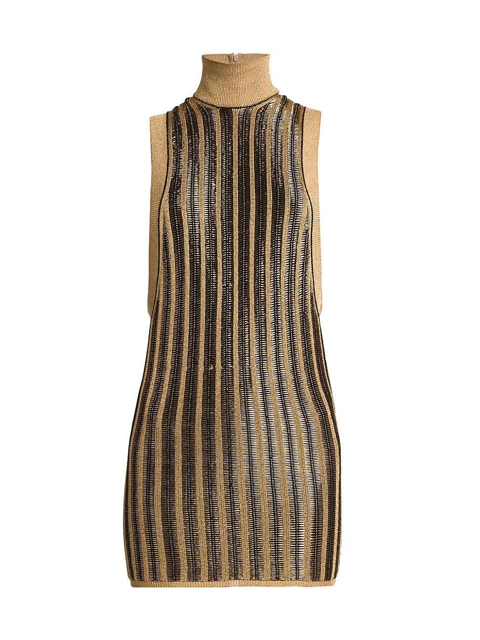 Womens Slinky Virgin Wool-Blend Metallic Turtleneck Minidress Product Image