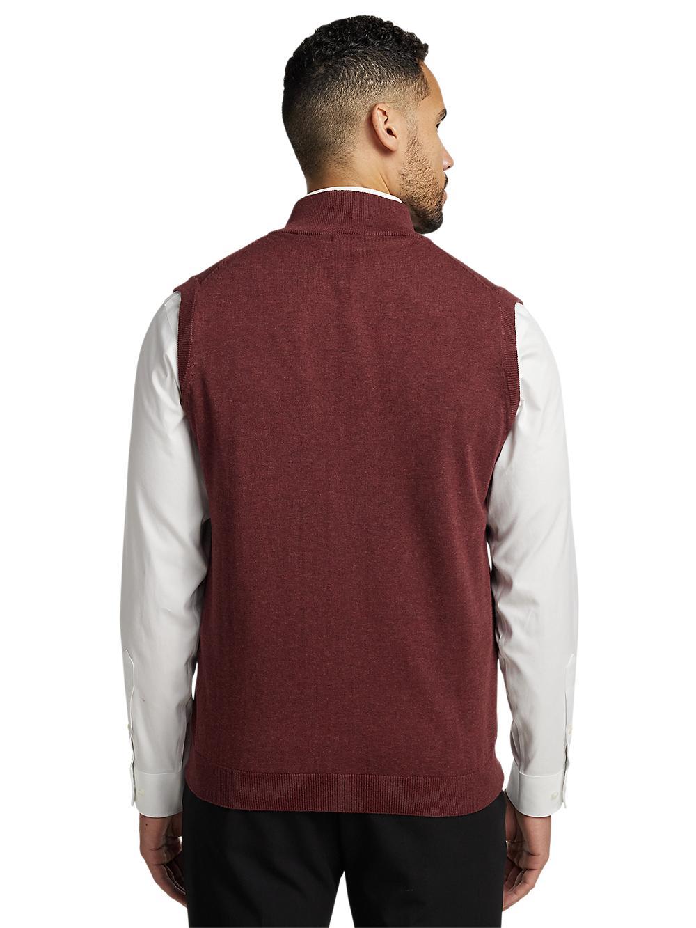 Cotton Full Zip Mock Neck Vest - Burgundy Product Image