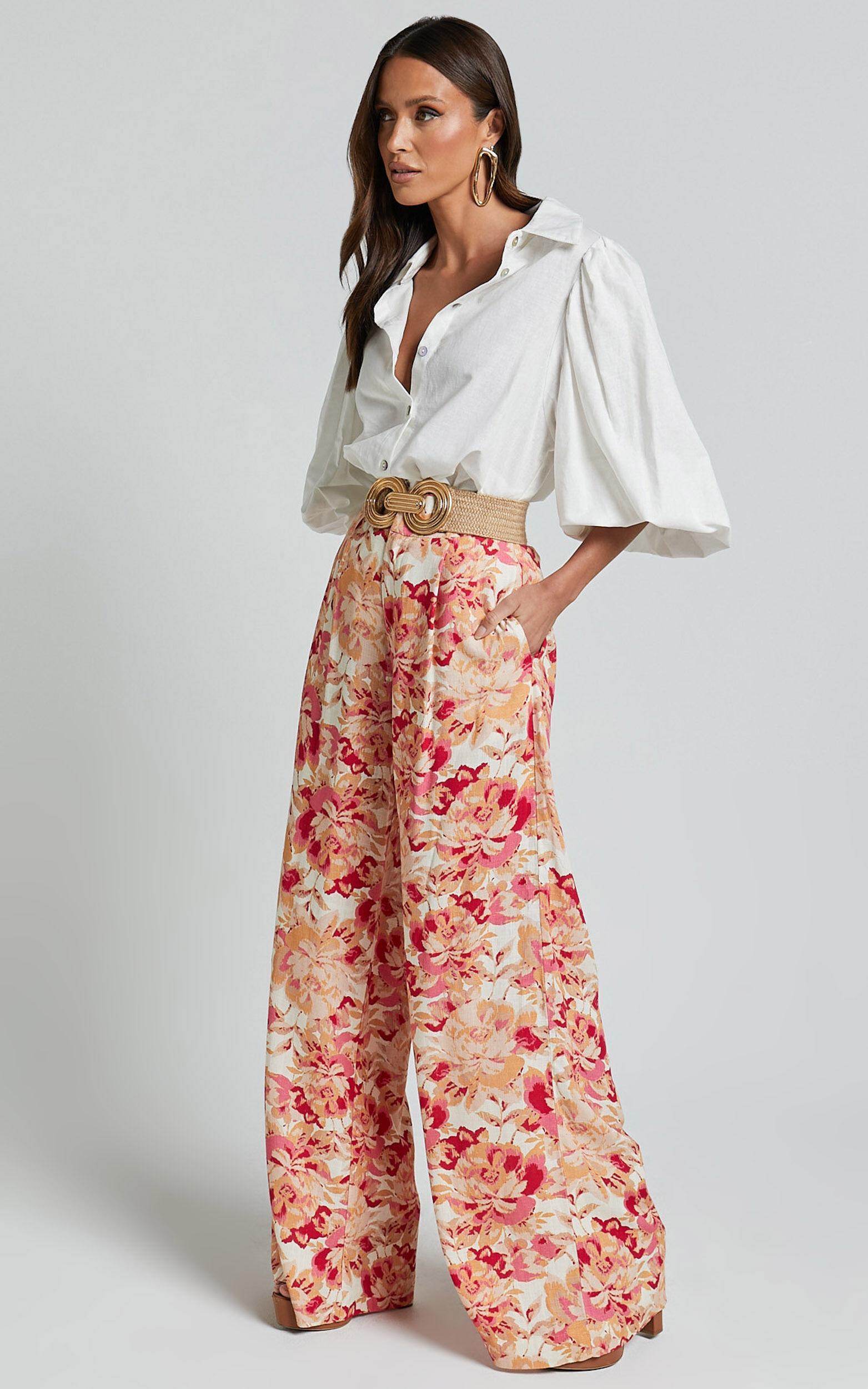 Amalie The Label - Lorete Linen Blend High Rise Wide Leg Pants in Sienna Print Product Image