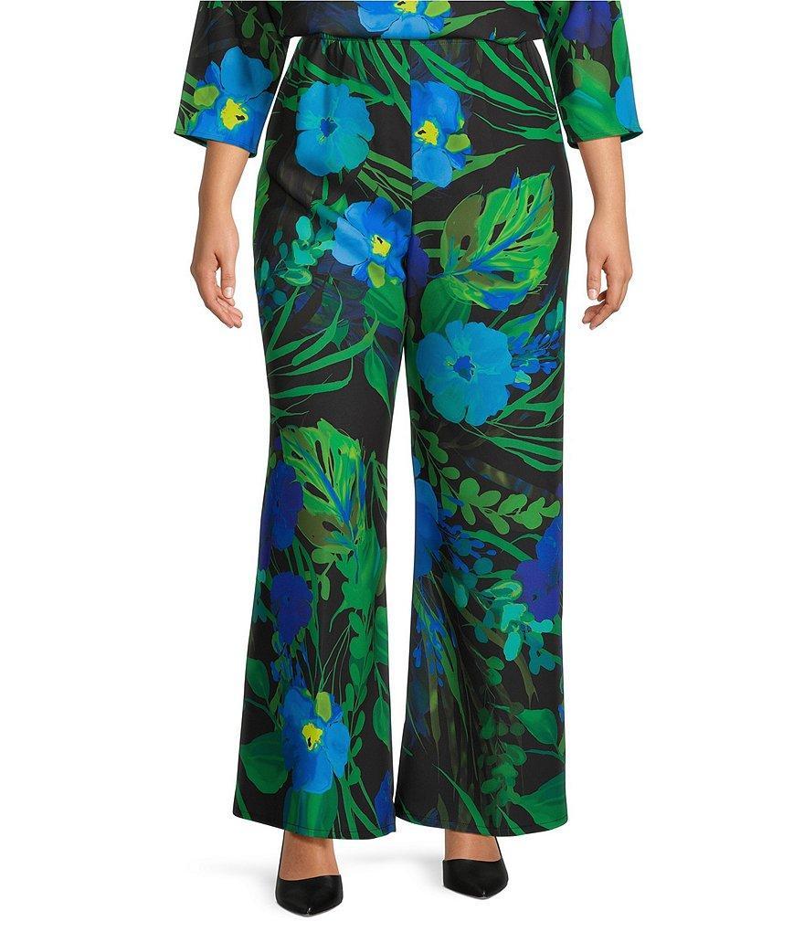 Caroline Rose Plus Size Crepe Woven Garden Walk Party Print Pull-On Pant product image