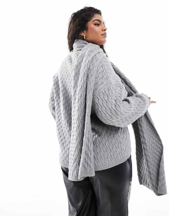 4th & Reckless Plus cable knit sweater with scarf in gray Product Image