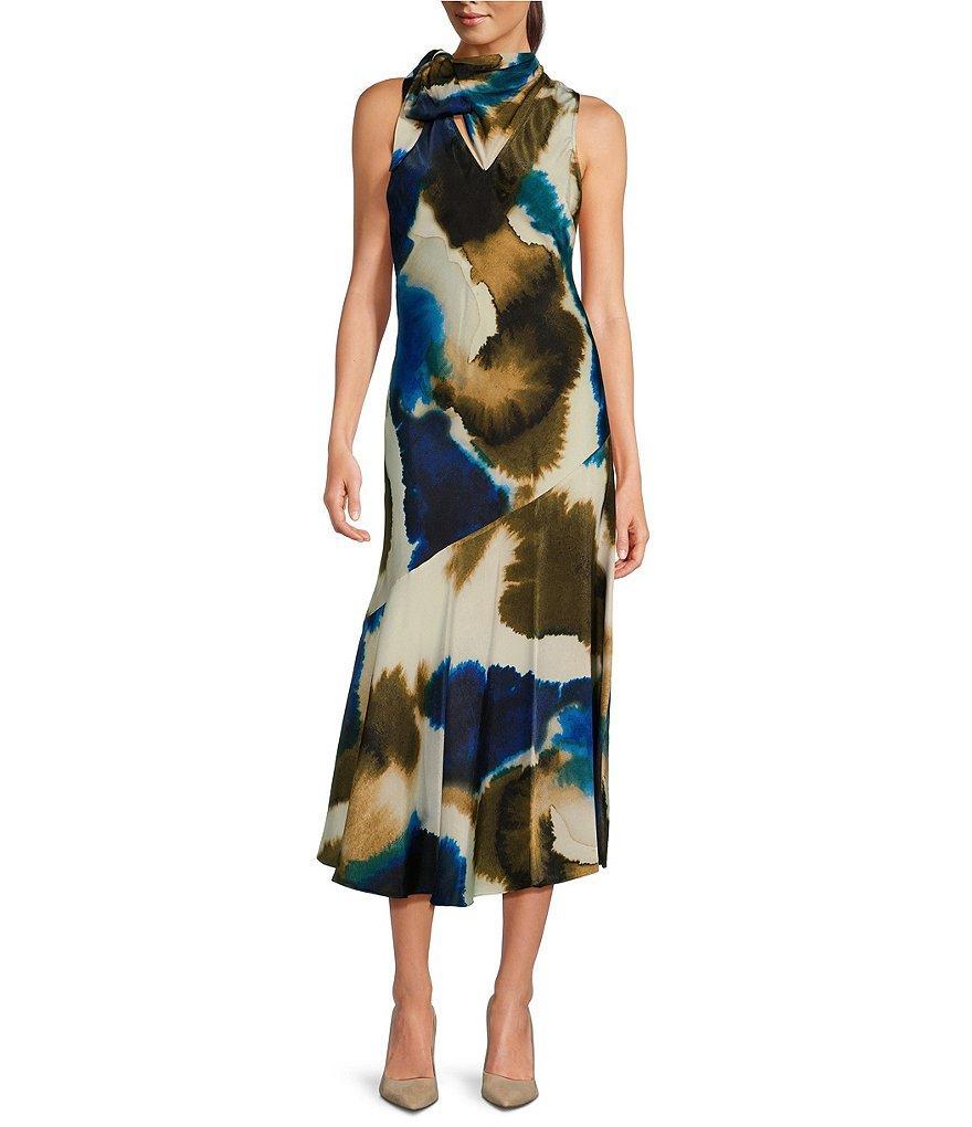 DKNY by Donna Karan Printed Sleeveless Tie-Neck Maxi Dress Product Image