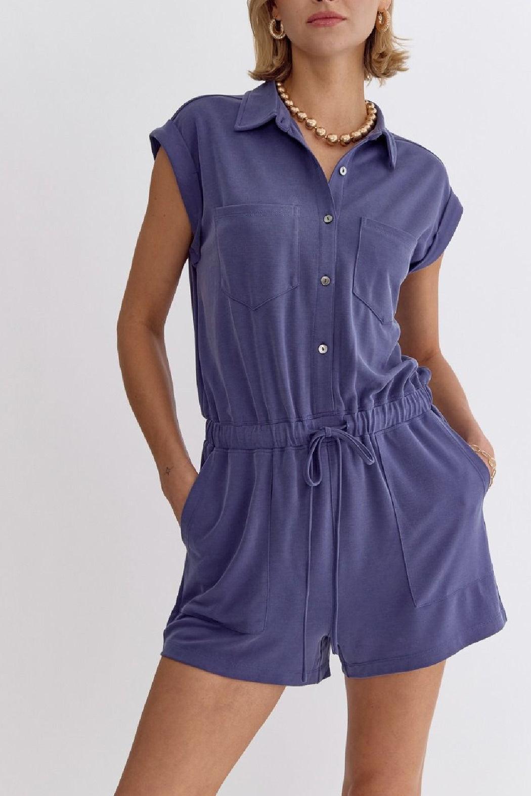 Solid Drawstring Romper Product Image