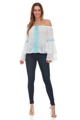 Solid Off The Shoulder Top With Lace Trim Product Image