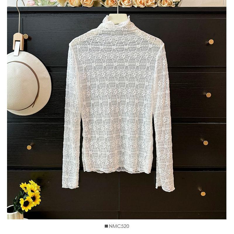 High-Neck Sheer Lace Top Product Image