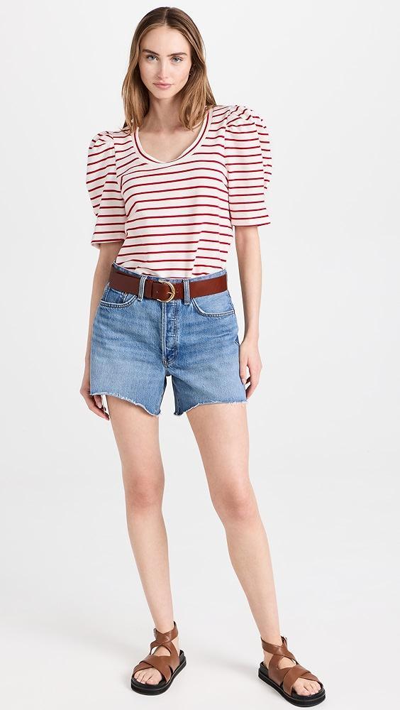 English Factory Stripe Pleated Puff Sleeve Top | Shopbop Product Image