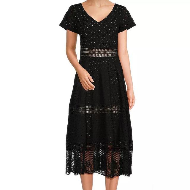 Womens Focus By Shani Cotton Eyelet Midi Dress with Lace Insets Product Image