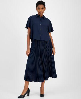 Womens Pleated Satin Crepe Midi-Skirt Product Image