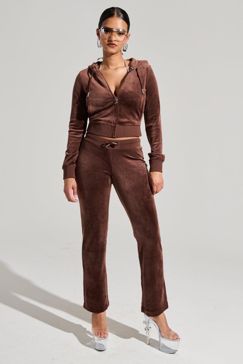 SOLID RIB WAIST VELOUR PANT Product Image