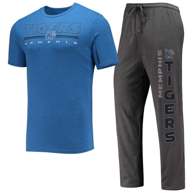 Mens Concepts Sport Heathered Charcoal/Royal Memphis Tigers Meter T-Shirt & Pants Sleep Set Product Image