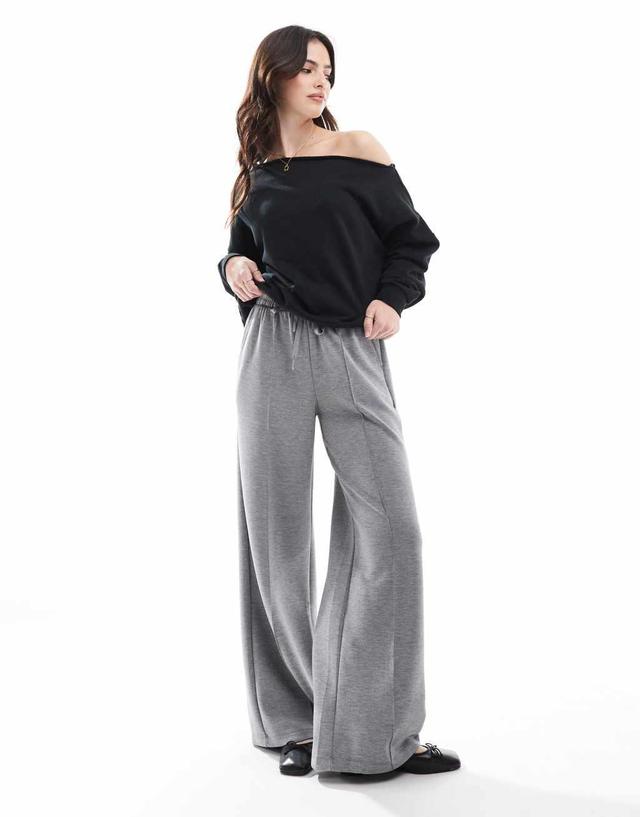 Bershka tie waist wide leg sweatpants in dark gray Product Image