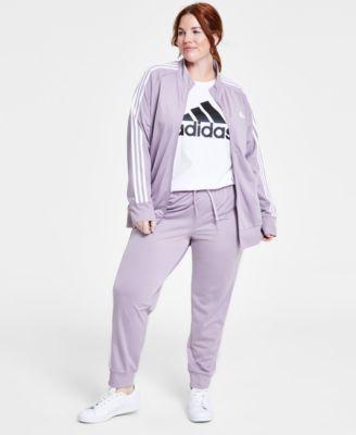 adidas Essentials Warm-Up Tricot Slim 3-Stripes Track Jacket (Plus Size) Blue Dawn 2X Womens Product Image