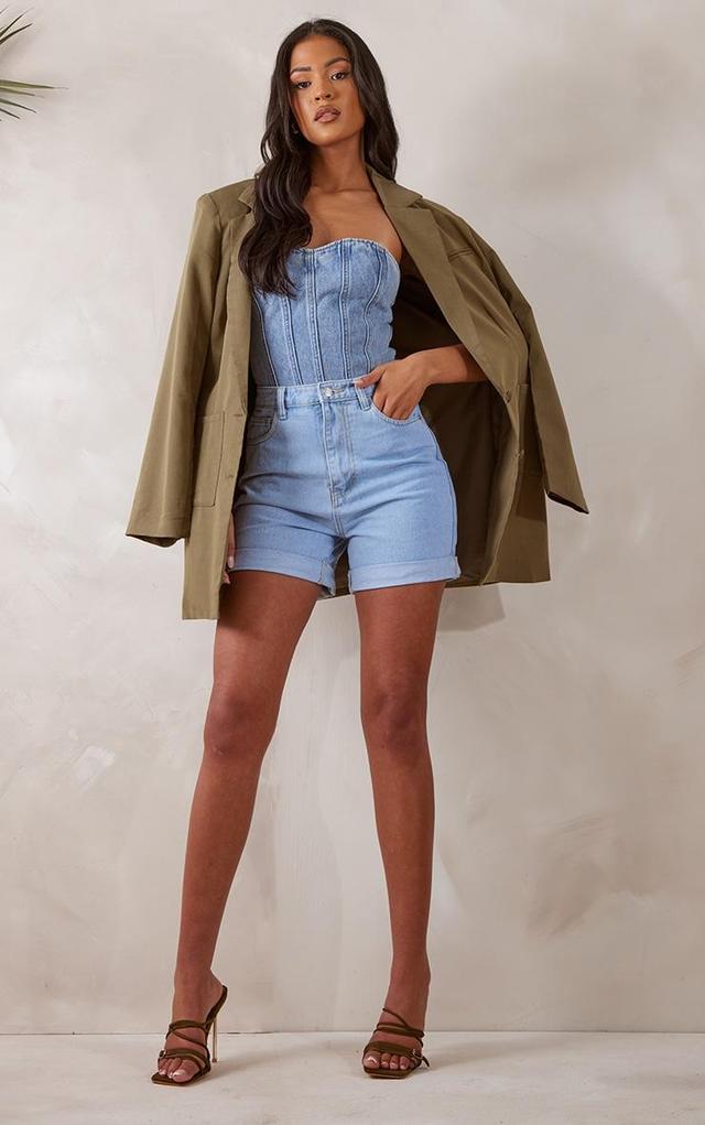 Tall Mid Blue Wash Turn Up Denim Shorts Product Image