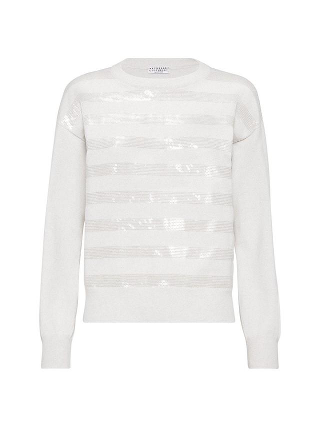 Womens Cashmere Sweater With Dazzling Stripe Embroidery Product Image