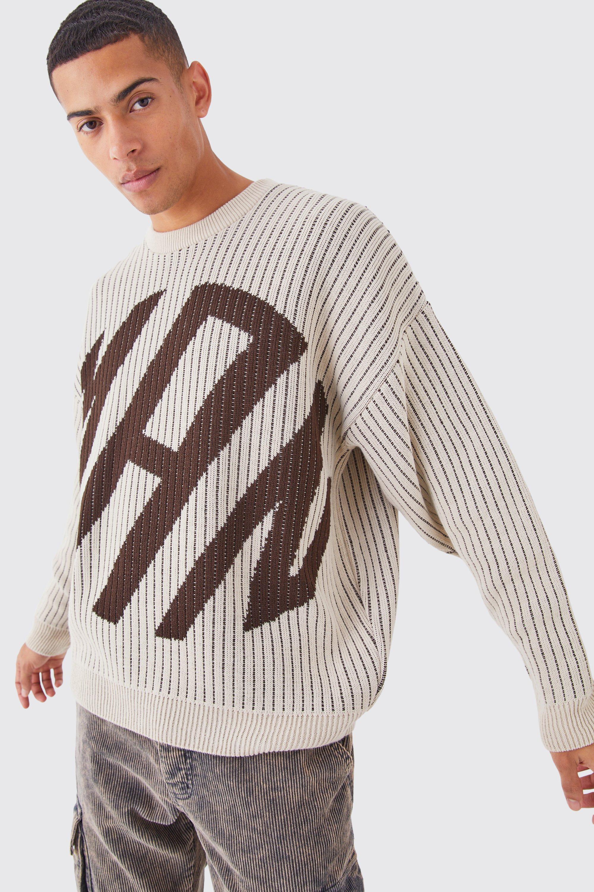 Oversized Ribbed Knitted Crew Neck Jumper | boohooMAN USA Product Image