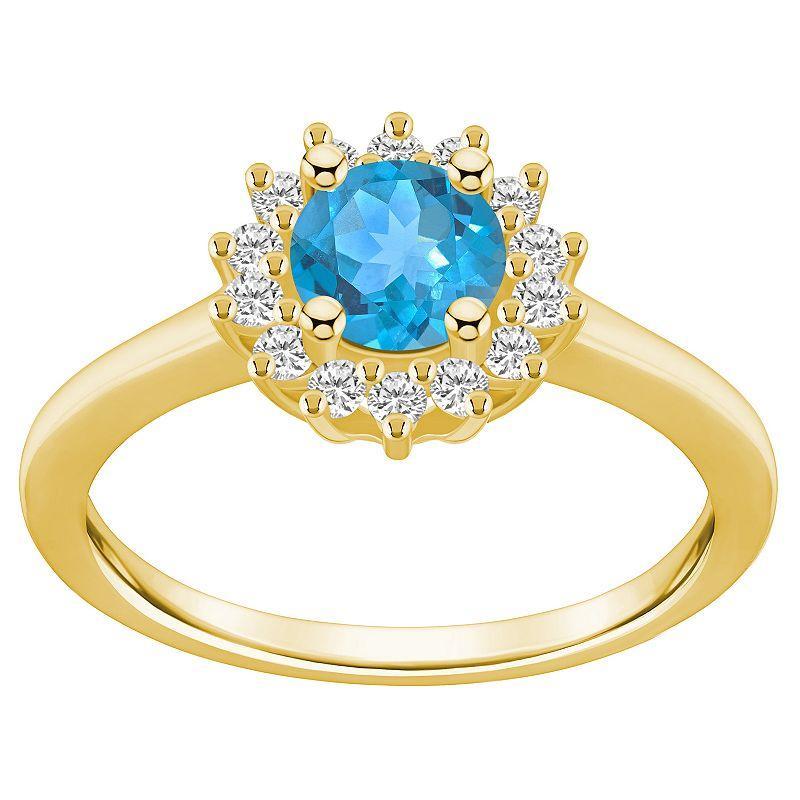 Alyson Layne 14k White Gold Blue Topaz & 1/4 Carat T.W. Diamond Halo Ring, Womens Product Image