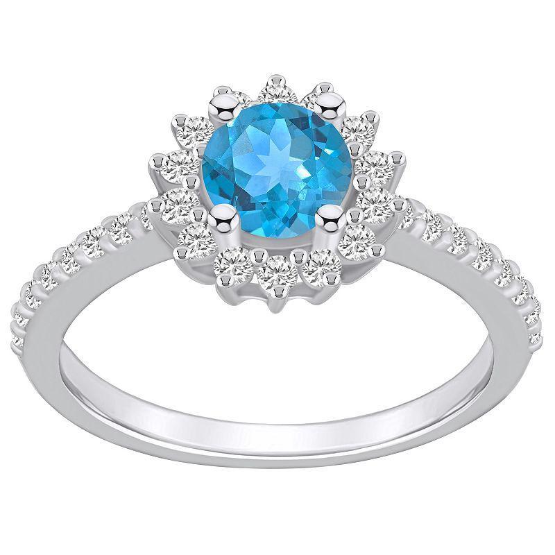 Alyson Layne 14k White Gold Blue Topaz & 1/2 Carat T.W. Diamond Halo Ring, Womens Product Image